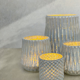 GLASS VOTIVE (HONEYCOMB TEXTURE)- GREY