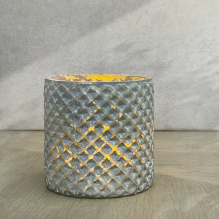 GLASS VOTIVE (HONEYCOMB TEXTURE)- GREY