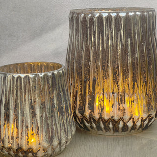 GLASS VOTIVE (BELL LINE TEXTURE)- ANTIQUE SILVER