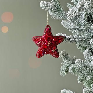 Festive Beaded Star Charm- Red
