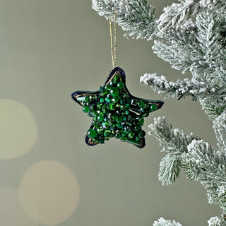 Festive Beaded Star Charm- Green