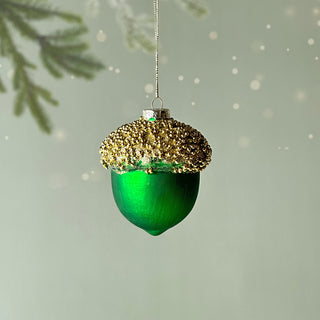 Emerald Acorn Glass Ornament