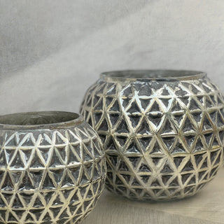 GLASS VOTIVE (ROUND GEOMETRIC TEXTURE)- ANTIQUE SILVER