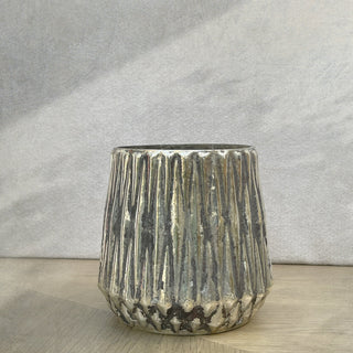 GLASS VOTIVE (BELL LINE TEXTURE)- ANTIQUE SILVER