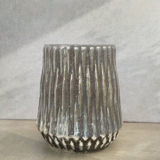 GLASS VOTIVE (BELL LINE TEXTURE)- ANTIQUE SILVER