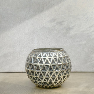 GLASS VOTIVE (ROUND GEOMETRIC TEXTURE)- ANTIQUE SILVER