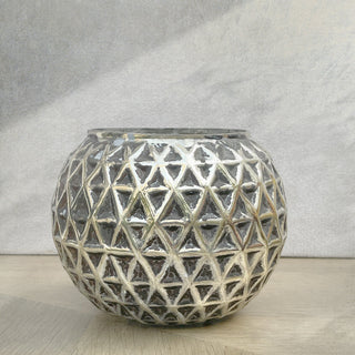 GLASS VOTIVE (ROUND GEOMETRIC TEXTURE)- ANTIQUE SILVER