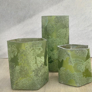 GLASS VOTIVE (MOSSY TEXTURE)- GREEN