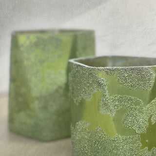 GLASS VOTIVE (MOSSY TEXTURE)- GREEN