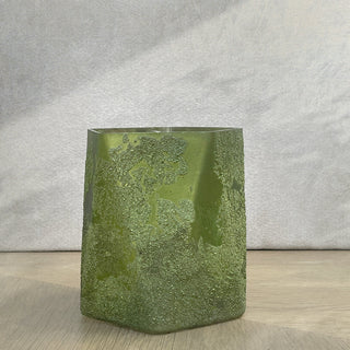 GLASS VOTIVE (MOSSY TEXTURE)- GREEN