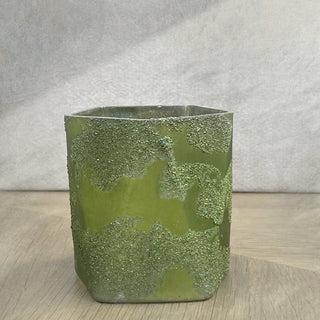 GLASS VOTIVE (MOSSY TEXTURE)- GREEN