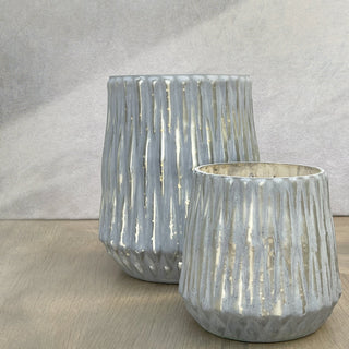 GLASS VOTIVE (HONEYCOMB TEXTURE)- GREY