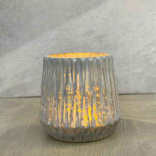 GLASS VOTIVE (HONEYCOMB TEXTURE)- GREY