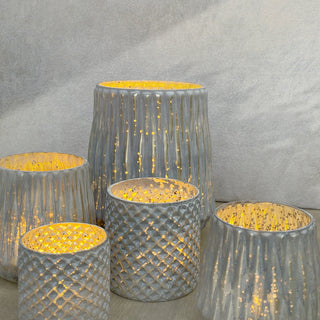 GLASS VOTIVE (HONEYCOMB TEXTURE)- GREY