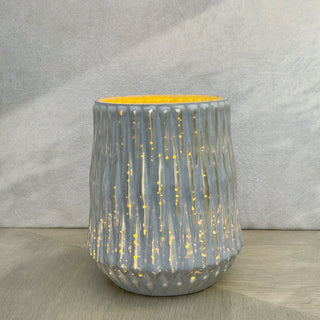 GLASS VOTIVE (HONEYCOMB TEXTURE)- GREY