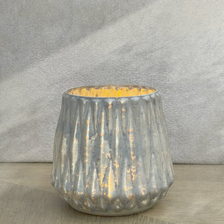 GLASS VOTIVE (HONEYCOMB TEXTURE)- GREY