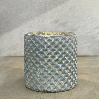 GLASS VOTIVE (HONEYCOMB TEXTURE)- GREY