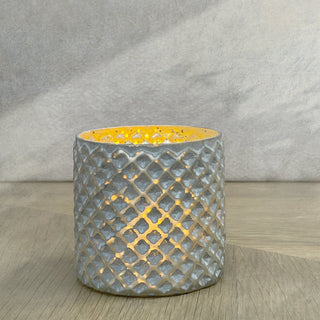 GLASS VOTIVE (HONEYCOMB TEXTURE)- GREY