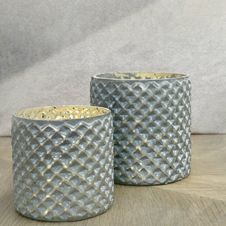 GLASS VOTIVE (HONEYCOMB TEXTURE)- GREY