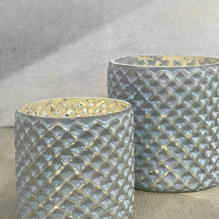 GLASS VOTIVE (HONEYCOMB TEXTURE)- GREY