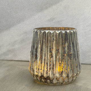 GLASS VOTIVE (BELL LINE TEXTURE)- ANTIQUE SILVER