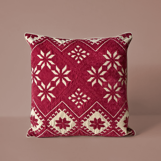 Red Nordic Snowflake Velvet Cushion