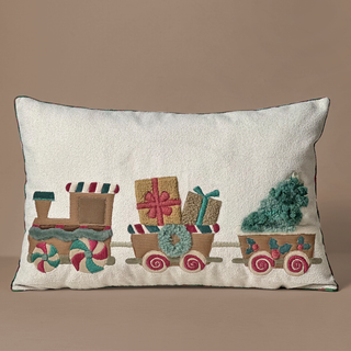 Holiday Train Embroidered Cushion Cover