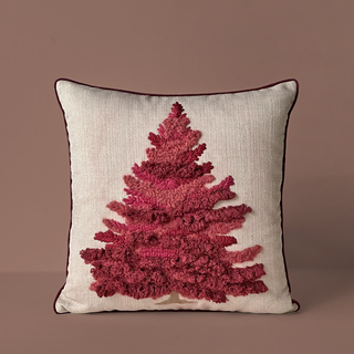Textured Pink Christmas Tree Cushion