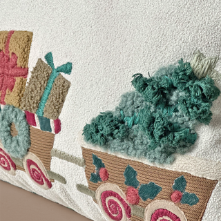 Holiday Train Embroidered Cushion Cover
