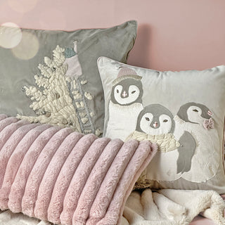 Frosted Penguin & Blush Holiday Cushion Set