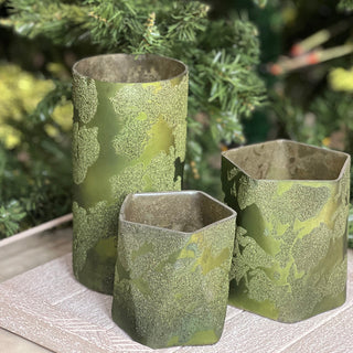 GLASS VOTIVE (MOSSY TEXTURE)- GREEN